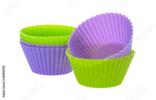 silicone molds for making cupcakes on a white insulated background