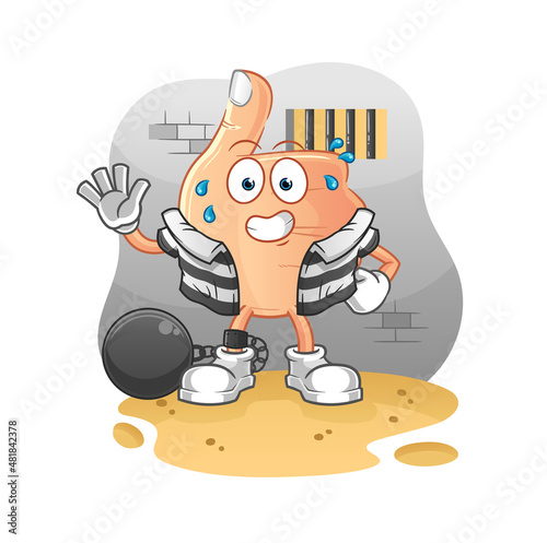 thumbs up criminal in jail. cartoon character