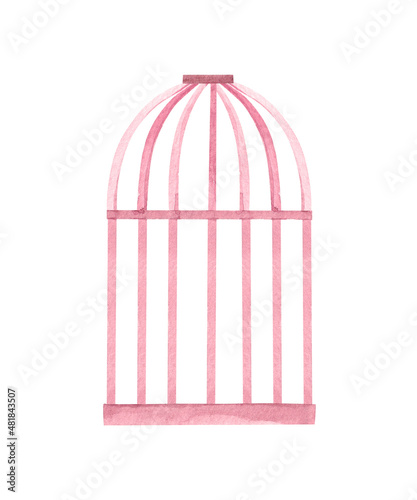 Watercolor vintage bird cage on white background © SashaKondr