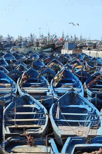Blue Fishing Boats at Seaside Village Port