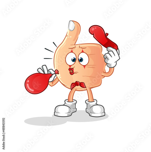 thumbs up pantomime blowing balloon. cartoon mascot vector