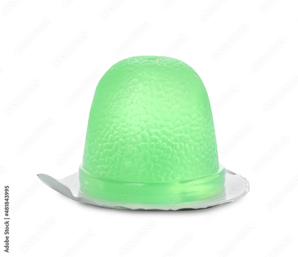 Delicious green jelly cup isolated on white Delicious green jelly cup isolated on white