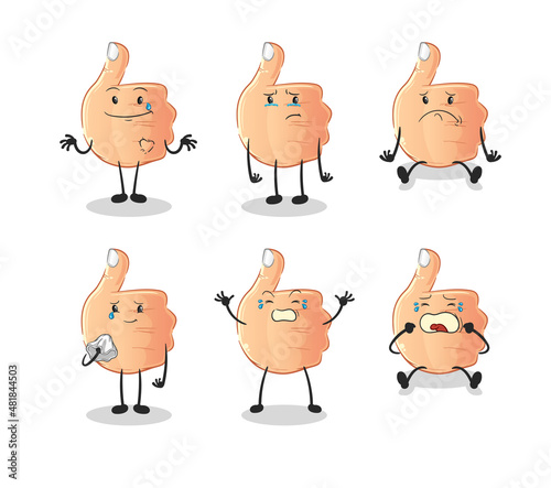 thumbs up sad group character. cartoon mascot vector