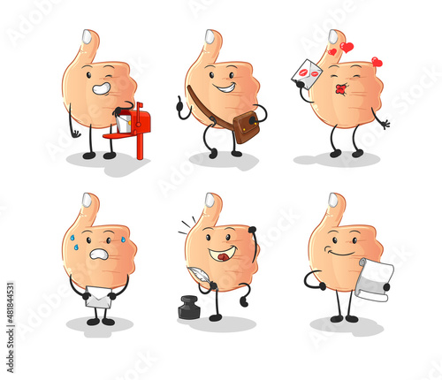 thumbs up postman set character. cartoon mascot vector