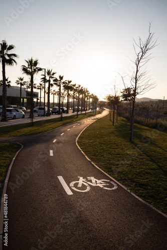 Bike urban path, new bicycle path in the city, cycle tracks, Sitges, Spain
