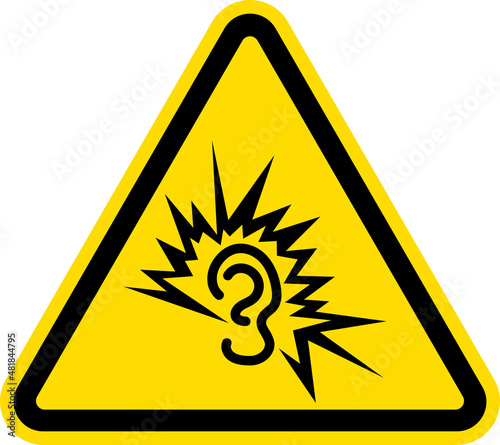 Loud noise warning sign. Triangle yellow background. Safety signs and symbols.
