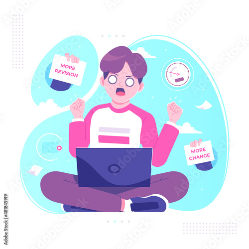 poor graphic designer with endless revision illustration