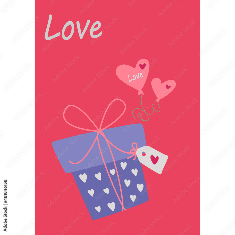 A gift box and balloons. Vector image in boho style. A gift box and balloons. Vector image in boho style.