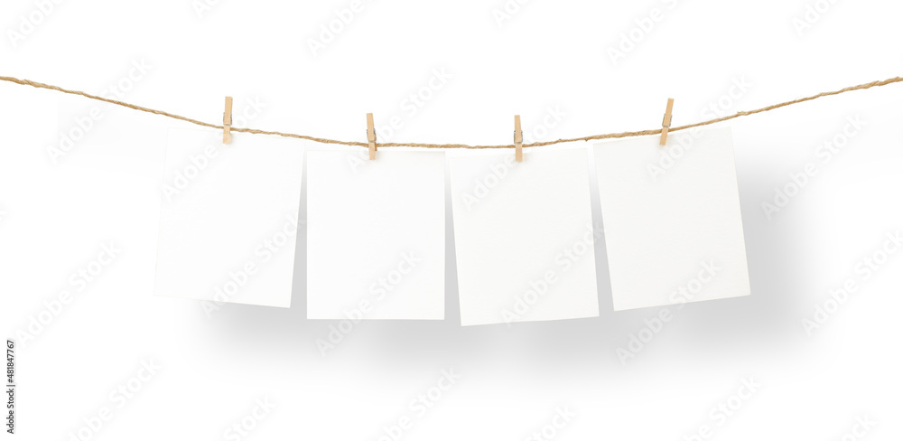 Hanging blank note pads. Photo frame hanging in rope cord Hanging blank note pads. Photo frame hanging in rope cord