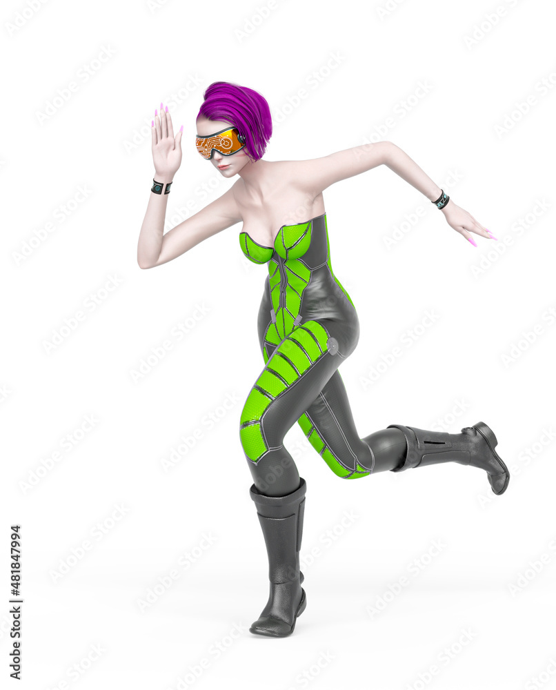 cyber punk girl on futuristic suit is running cyber punk girl on futuristic suit is running