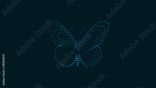 butterfly on blue dots line wave vector background