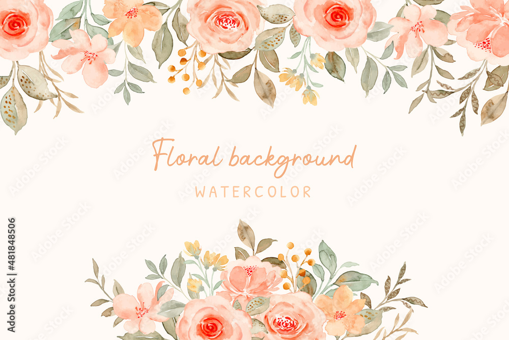 Peach rose flower watercolor frame background Stock Vector | Adobe Stock