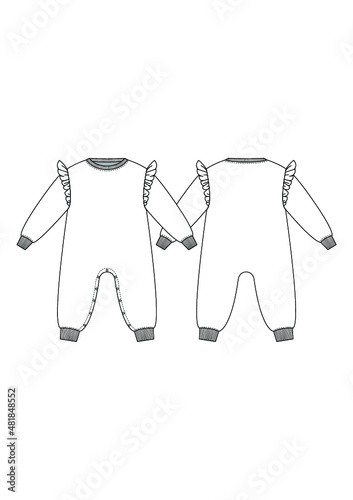 Ruffle Romper Technical Fashion Drawing Design Template