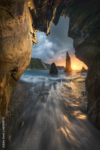 Rocky formations in flowing sea
