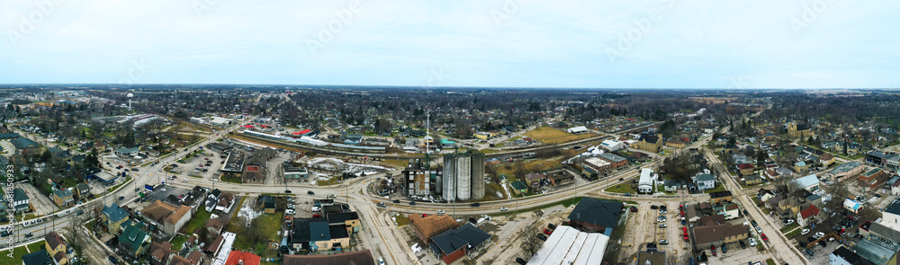 Aerial panorama view of the town of Strathroy, Ontario, Canada