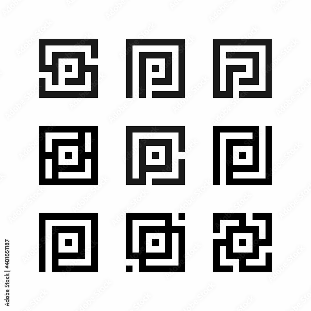 Set of logo initials letter P square