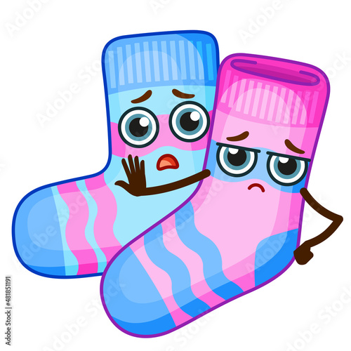Vector bright sticker. Funny emoji not a friends winter socks