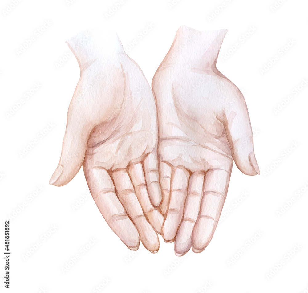 Fototapeta premium begging hands. Women's hands. Watercolor illustrations. Concept, health, beauty, kindness