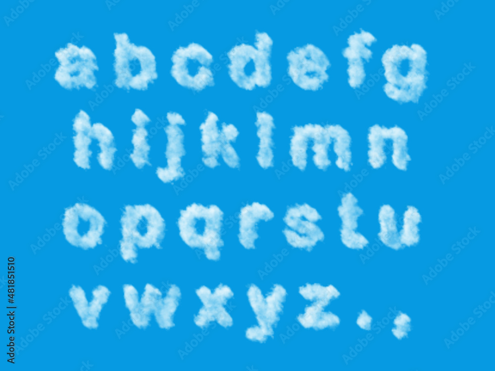 clouds in the shape of alphabet letters lowercase characters and punctuation symbols clouds in the shape of alphabet letters lowercase characters and punctuation symbols