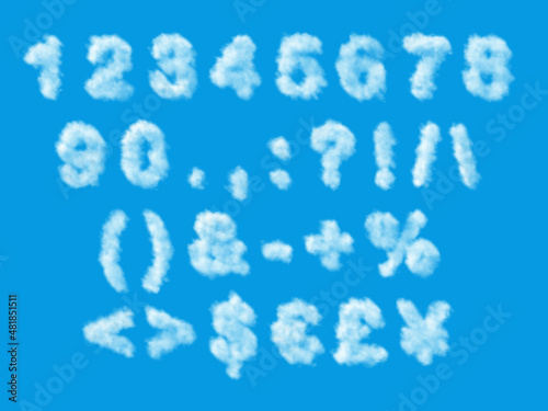 clouds in the shape of digits numbers, special characters and punctuation symbols
