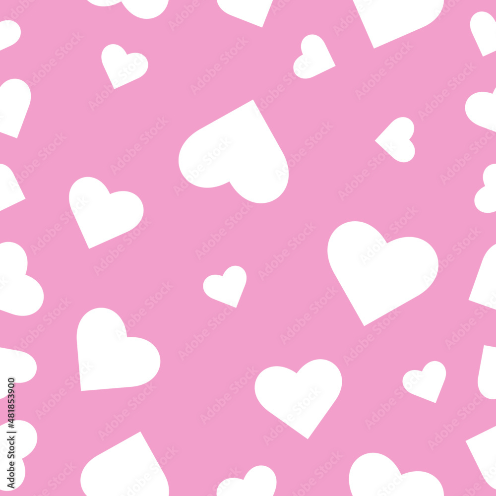 Seamless pattern with hearts on pink background. Valentine's day. Pink Heart love
