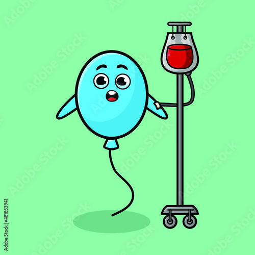 Cute cartoon illustration of balloon having blood transfusion with cute modern style design for t-shirt, sticker, logo element