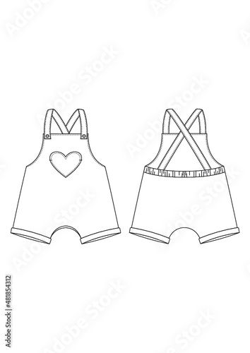Overalls With Heart Shaped Pocket Technical Fashion Drawing Design Template