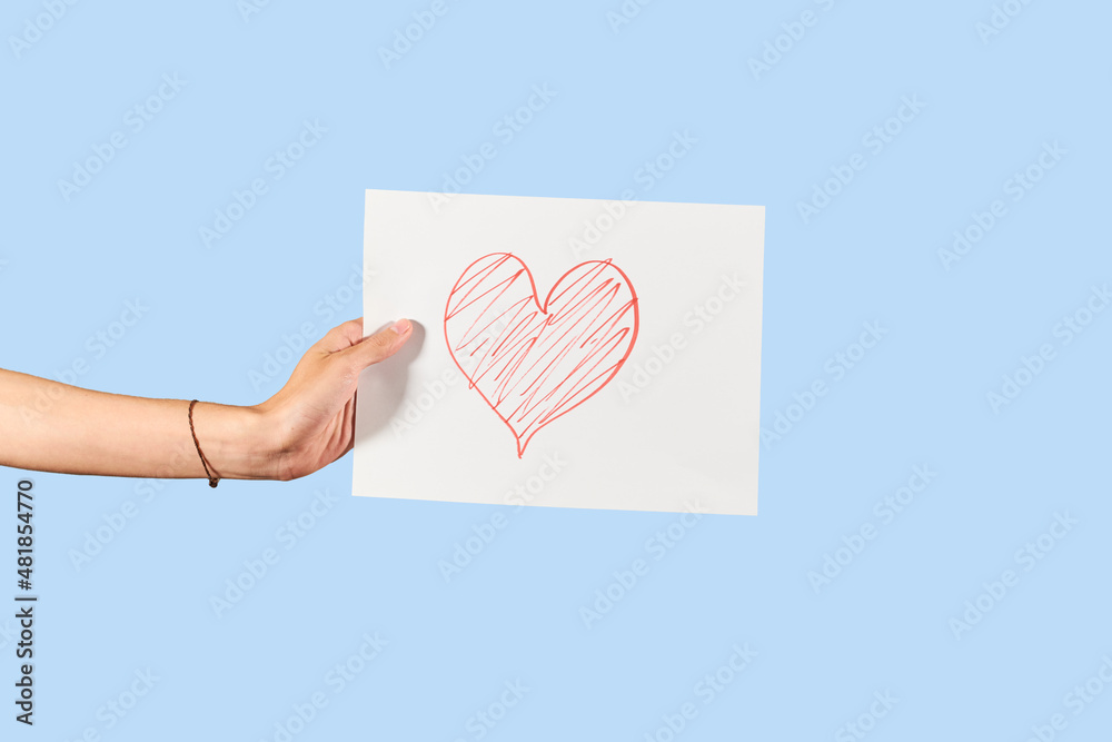 Hand holds love concept poster. Isolated. Hand holds love concept poster. Isolated.