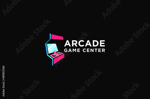 Arcade game machine logo design vector illustration.