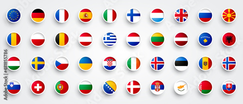 Vector Illustration Europe Flag Set. Buttons Of European Flags