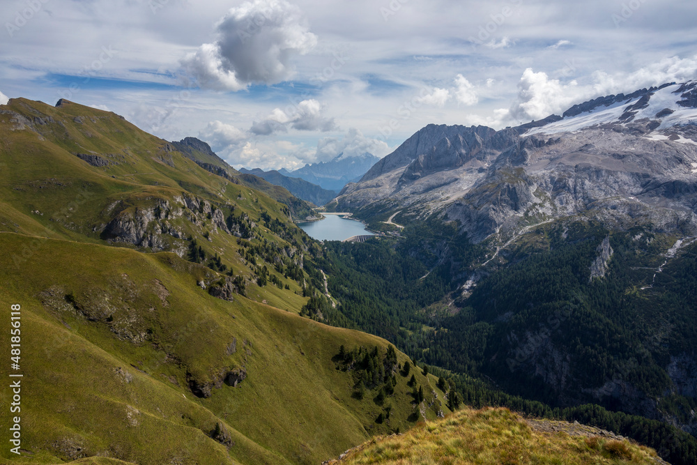 Scenic Dolomites landscape - view from Viel del Pan mountain trail.