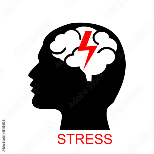 Stress man head icon with brain concept