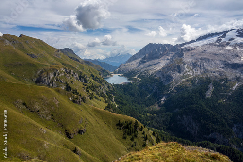 Scenic Dolomites landscape - view from Viel del Pan mountain trail.