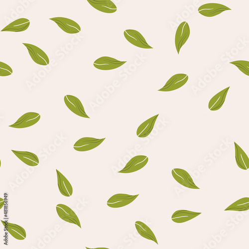 Floral seamless with hand drawn color leaves. Cute autumn background. Tropic green branches. Modern floral compositions. Fashion vector stock illustration for wallpaper, posters, fabric, textile