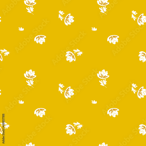 Seamless floral pattern based on traditional folk art ornaments. Modern flowers on color background. Scandinavian style. Sweden nordic style. Vector illustration. Simple minimalistic pattern