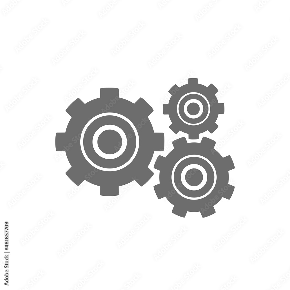 gear icon in flat color, settings, update and maintenance symbols isolated on white background.

