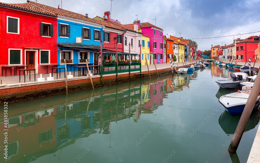 Facades of traditional old houses on the island of Burano.