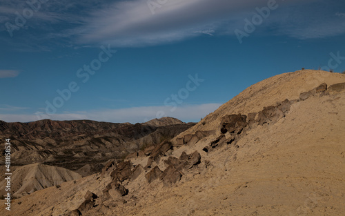 Landscape of Tabernas Desert  Almeria  Spain  against cloudy sky