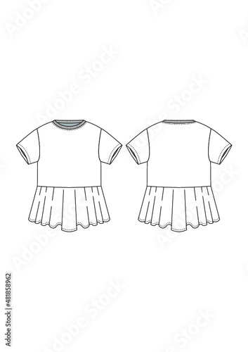 T-Shirt Dress Kids Technical Fashion Drawing Design Template