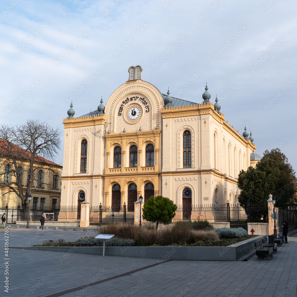 Jewish religious synagogue building on Kossuth Square in Pecs, Hungary, Europe