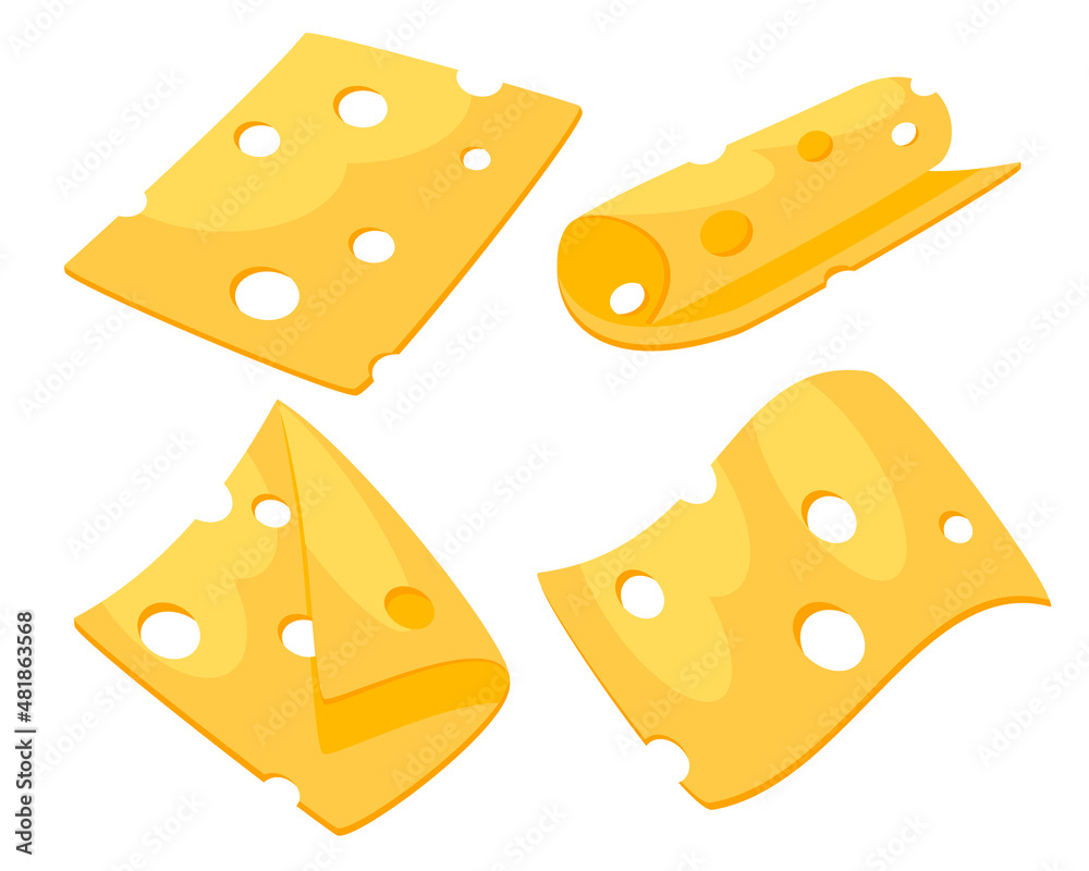 Set of flat cheese of different shapes on a white background. Set of flat cheese of different shapes on a white background.