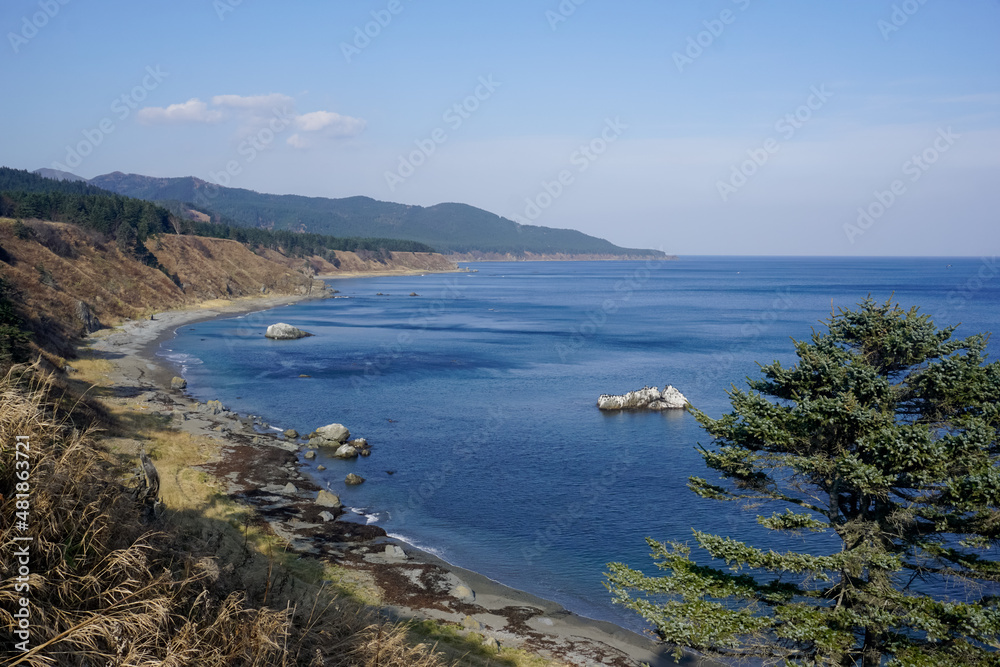 Beautiful rocky coast of Sakhalin Island