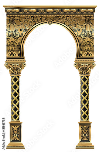 Golden luxury classic arch portal with columns