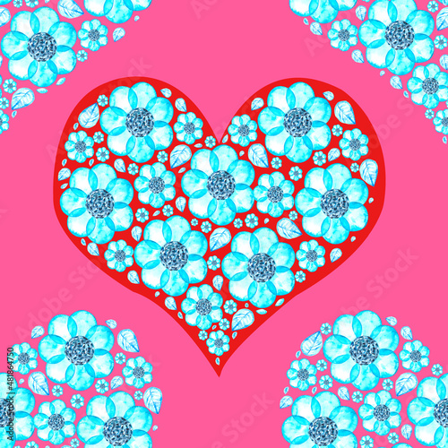 watercolor pattern hearts of flowers