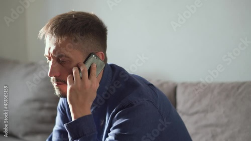 Man having a lot of stress. Failed phone call. Depression