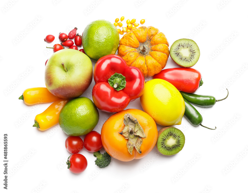 Fototapeta premium Different healthy products on white background