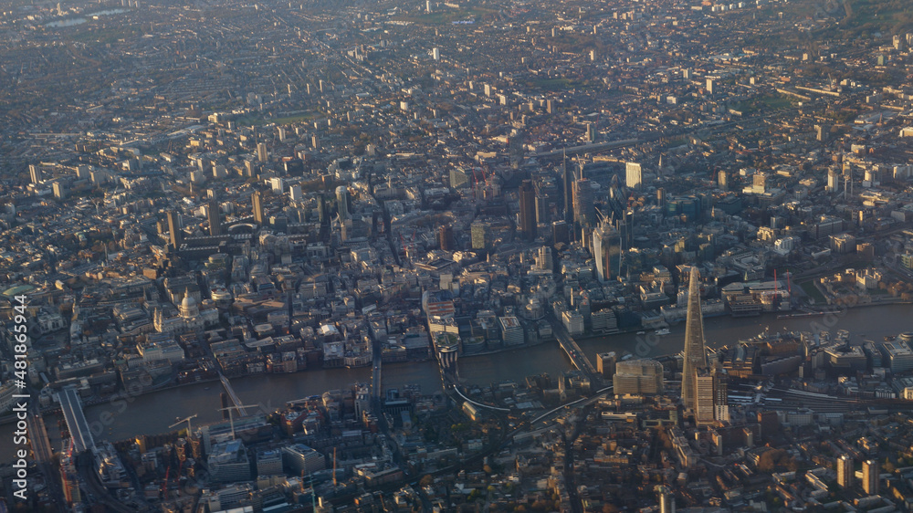 London city seen from the airplane in the United Kingdom.