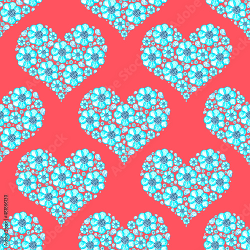 Seamless background with hearts. Paper art illustration watercolor heart for decorative design.