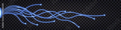 Fiber Optic  technology cable lines, network telecommunication, blue light effect. Design element isolated on transparent background. Vector illustration photo