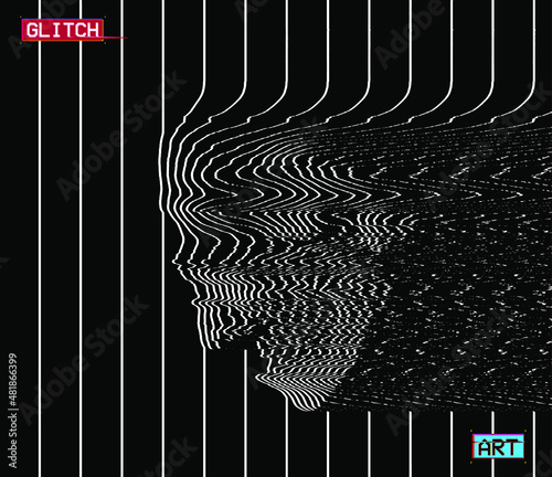 Vector illustration of digital glitch art screaming skull in oscilloscope RGB colorful line on black background from 3D rendering.